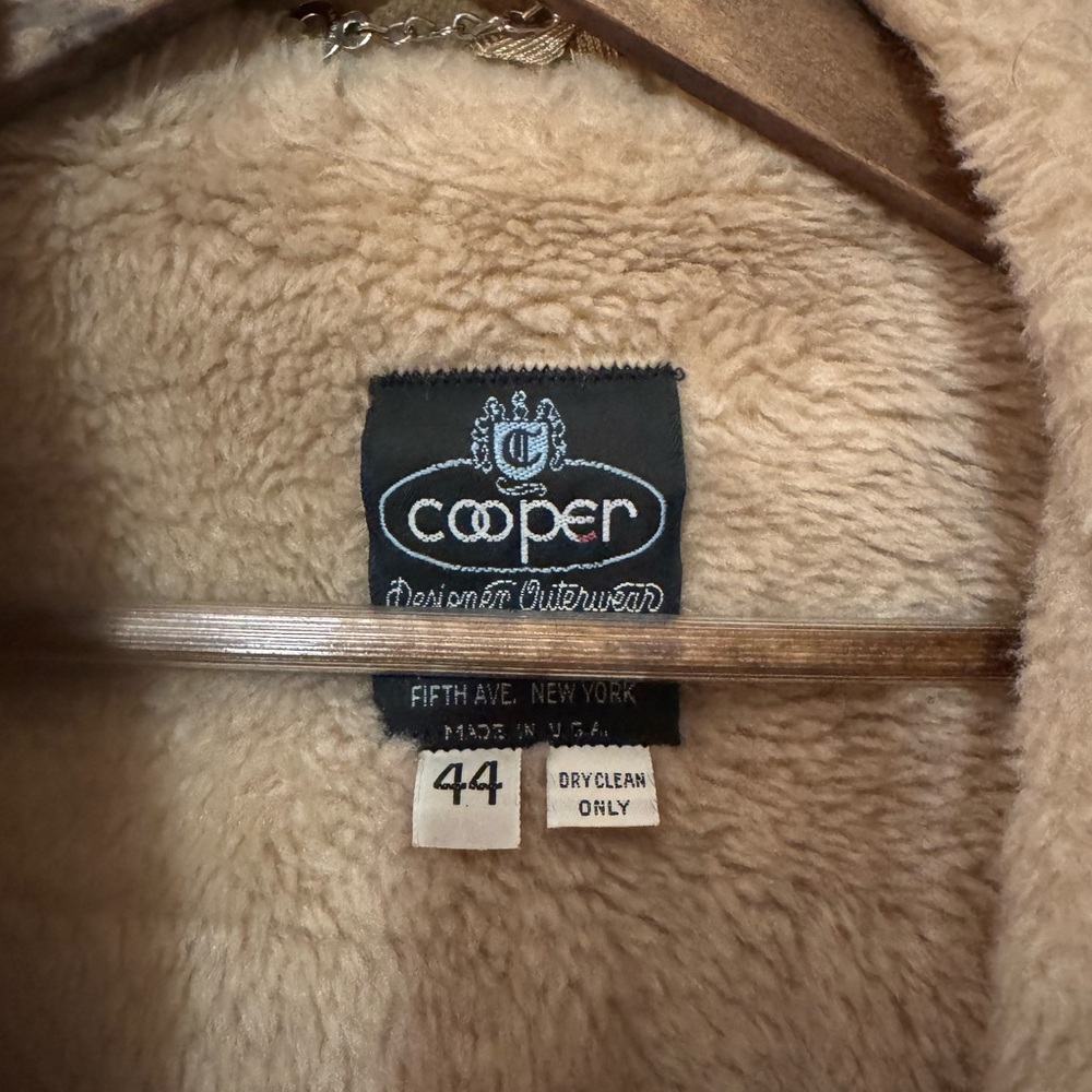 Men's Tan Pea Coat with Shearling Lining - Picture 2 of 4